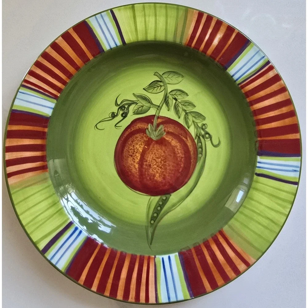 Laurie Gates Gates Ware Market Garden Plates Veggies Striped Set Of 4 9.5 In